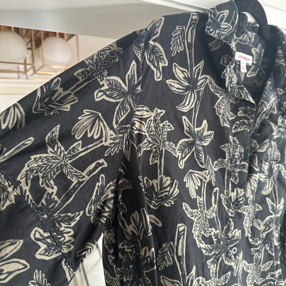 JOE FRESH Linen Blend Black & Sage Palm Print Short Sleeve Shirt Dress - Size XL - Picture 6 of 12